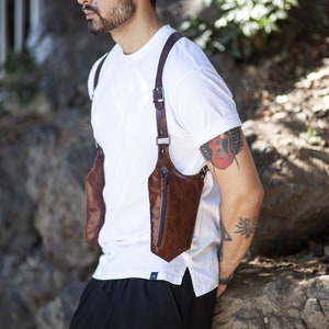 Braune Leder Schulter Holster Tasche, Festival - Reisetasche, Herren Holster - Valentinstag Geschenk