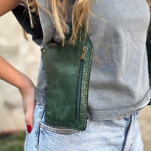 Grüne Leder Frau Schulter Holster Tasche, Festival - Reisetasche, echt Leder Holster Weste