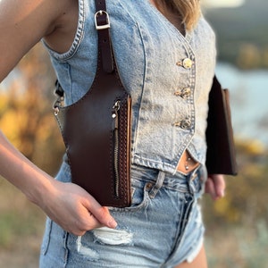 Sac à bandoulière en cuir pour femme, festival - sac de voyage, gilet en cuir marron - cadeau pour femme - cadeau de Saint-Valentin