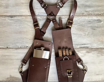 Real Leather Shoulder Holster For Cigar, Leather Cigar accessories, Flask Holder, Holster For Flask, Cigar Case For Travel, Cigar Bag