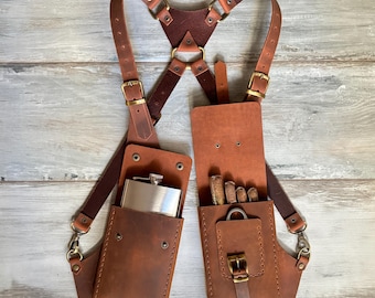 Real Leather Shoulder Holster For Cigar, Leather Cigar accessories, Flask Holder, Leather Cigar Holder, Travel Cigar Bag, Father's day gift