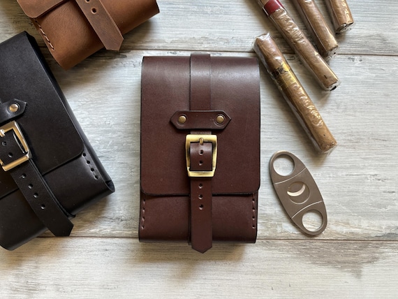 Brown Leather Cigar Case, Handcrafted Leather Cigar accessories, Cigar Case For Travel, Cigar Bag, Gift for Men, Cigar Tools, Cigar Pouch