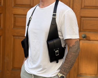 Real Leather Shoulder Holster For Cigar, Leather Cigar accessories, Flask Holder, Leather Cigar Holder, Travel Cigar Bag, Father's day gift