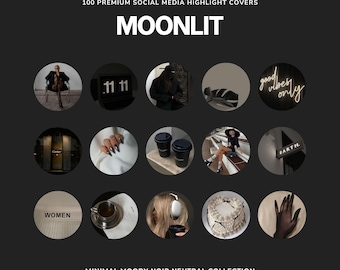 MOONLIT Highlight Covers | Luxury Noir Neutral Highlight Editable Templates