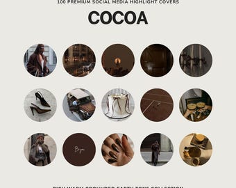 COCOA Highlight Covers | Luxury Rich Espresso Highlights | Brown and Cream | Editable Templates