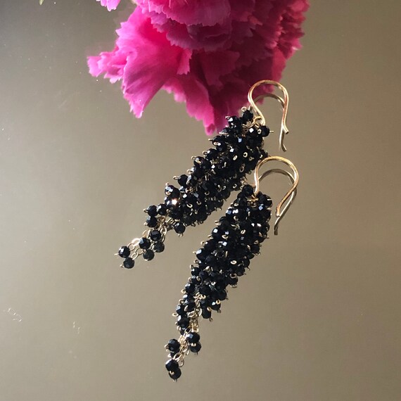 Black Spinel Cluster Earrings Grape Shape Black Gemstone | Etsy