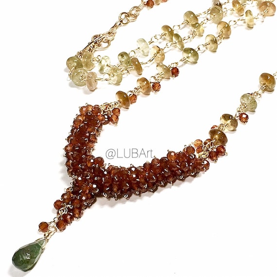 Modern Jewelry for Women Olive Green Jewelry Green Gemstone Necklace in Gold with Grossular Garnets Ombre Necklace Gold Bar Necklace