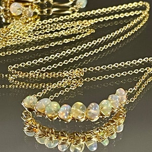 Welo Opal Curved Bar Necklace Gemstone Layering Necklace Dainty Everyday Necklace Gold Jewelry Artisan Opal Jewelry Wife Gift for Her
