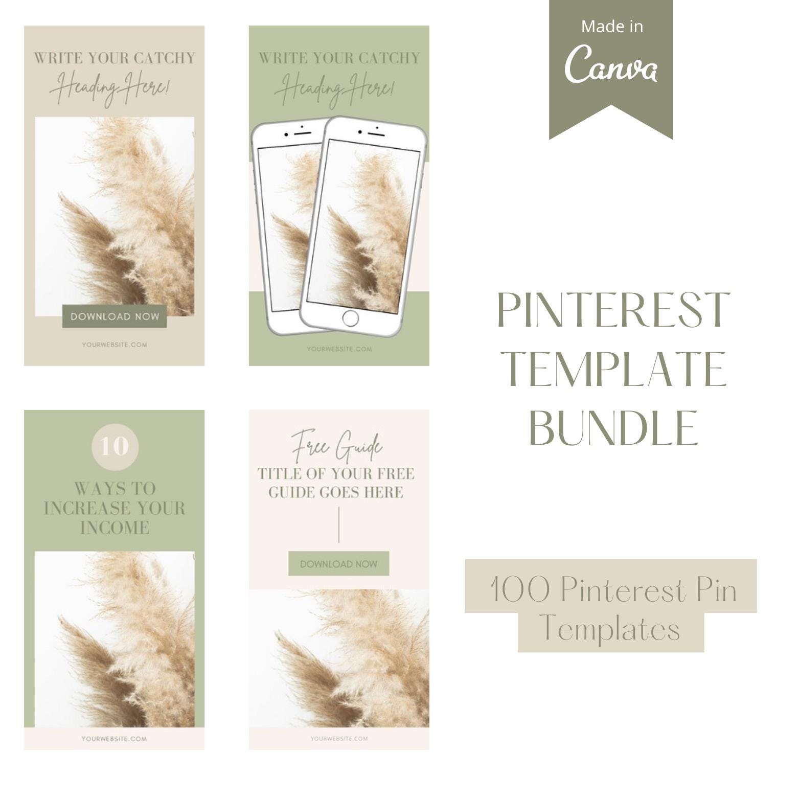 Pinterest Pin Template Bundle, Canva Templates, Social Media Templates ...