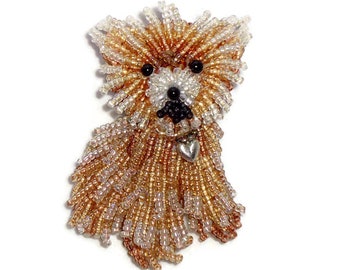 TEACUP POMERANIAN beaded keepsake dog pin brooch pendant w/ sterling silver heart (Made to Order)