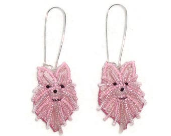 Beaded White, Black, or Pink POMERANIAN keepsake bead embroidery dog earrings- Gift for Her (Made to Order)