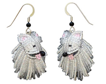 Beaded AMERICAN ESKIMO keepsake bead embroidery Eskie dog earrings- Gift for Her (Made to Order)