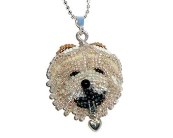 CHOW CHOW LOVE tiny beaded dog pendant & sterling silver chain necklace- bead embroidery jewelry (Ready to Ship)