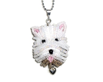 WESTIE LOVE sterling silver necklace, beaded West Highland White Terrier tiny pendant dog jewelry- READY to Ship