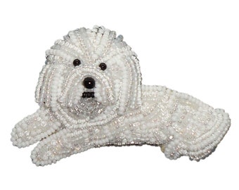 BICHON FRISE beaded keepsake dog art pin pendant jewelry bead embroidery brooch-  Gift for Her (Made to Order)