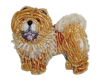 Chinese CHOW CHOW beaded dog pin bead embroidery animal brooch- Gift for Her (Made to Order in Color of Your Choice)