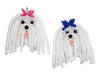 Beaded MALTESE dangly bead embroidery earrings - sterling silver dog jewelry (Made to Order)