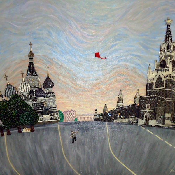 RED SQUARE Beaded Painting - St Basils Cathedral Moscow Russia - Extreme Bead Embroidery Art Beadwork on Canvas 30 x 40 (s)