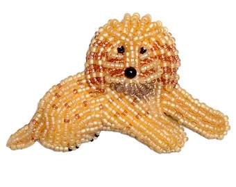 LABRADOODLE or GOLDEN DOODLE beaded dog art pin pendant bead embroidery brooch (Ready to Ship)