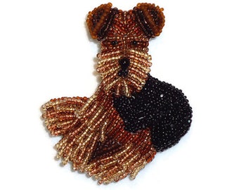 AIREDALE or WELSH TERRIER beaded dog pin pendant bead embroidery art jewelry brooch (Made to Order)