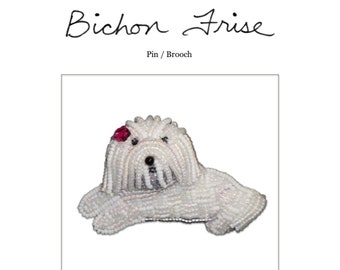 Set of 2 PDF Files: BICHON FRISE Dog Pin Beading Pattern + Intro to Bead Embroidery Cat Tutorial