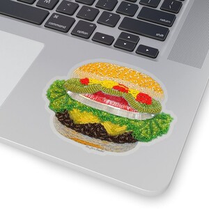 Sticker cheeseburger - Burger végétalien - Burger végétarien Art imprimé Image découpée dans la main pour ordinateur portable - Stickers nourriture, sticker Macbook - fabriqué sur commande