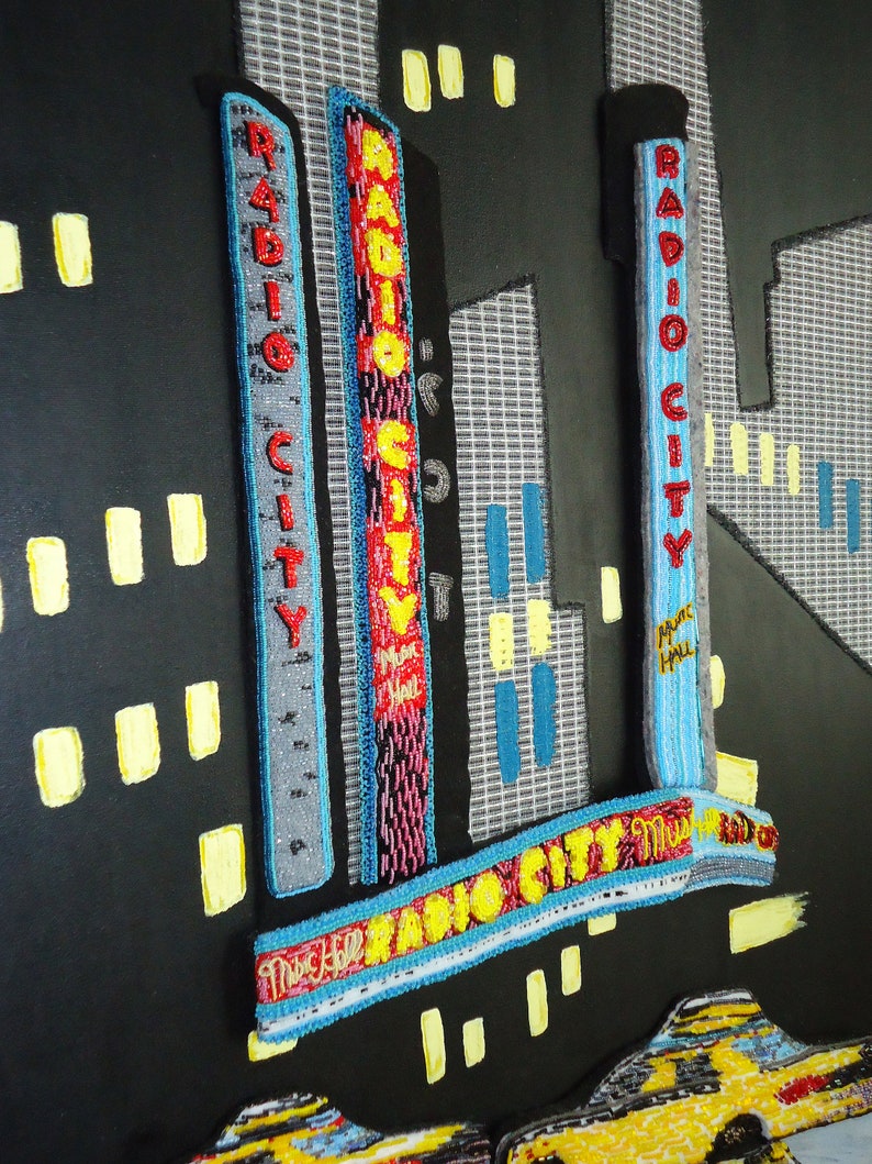 RADIO CITY music hall NYC Beadwork on canvas New York City theatre Rockettes beaded large painting Original Art 30 x 40 e image 4