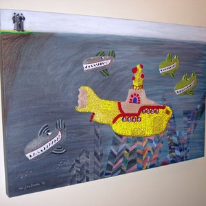 THE HIJACK beaded Beatles yellow submarine rock-n-roll pop music wall art home decor painting 24 x 36 s image 5