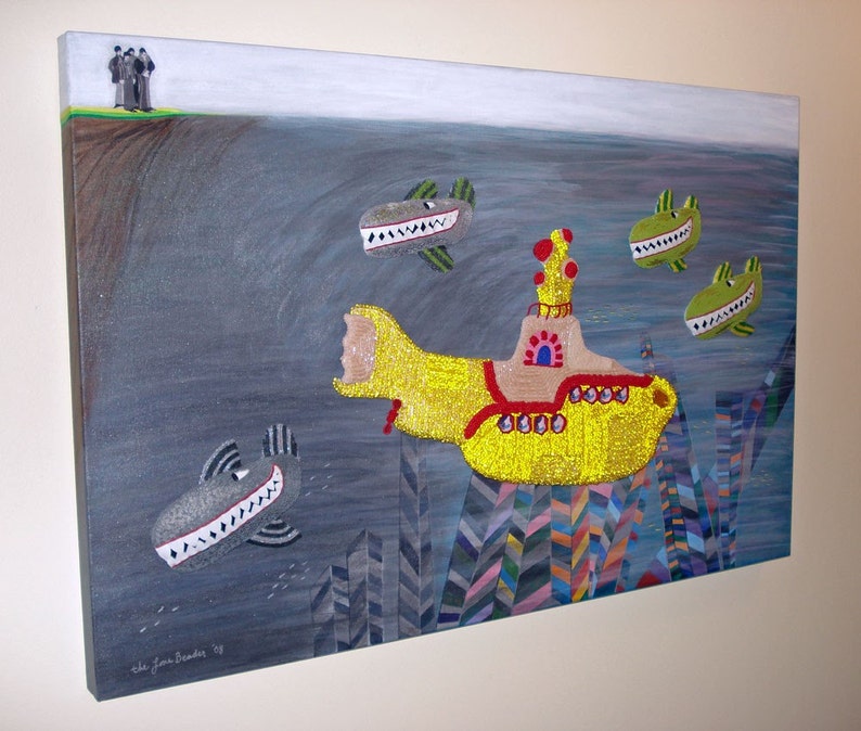 THE HIJACK beaded Beatles yellow submarine rock-n-roll pop music wall art home decor painting 24 x 36 s image 5