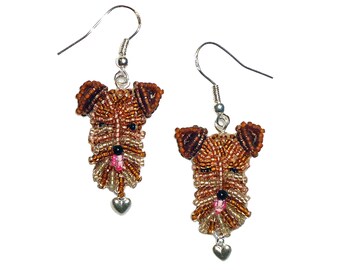 AIREDALE LOVE beaded sterling silver terrier dangly dog earrings (Made to Order)
