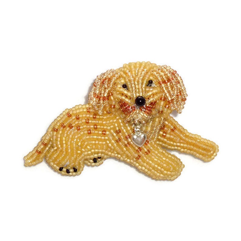 LABRADOODLE LOVE beaded Golden Doodle dog pin pendant art jewelry bead embroidery brooch Made to Order image 4