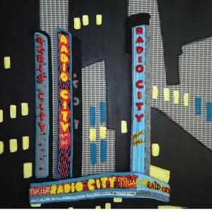 RADIO CITY music hall NYC Beadwork on canvas New York City theatre Rockettes beaded large painting Original Art 30 x 40 e image 2