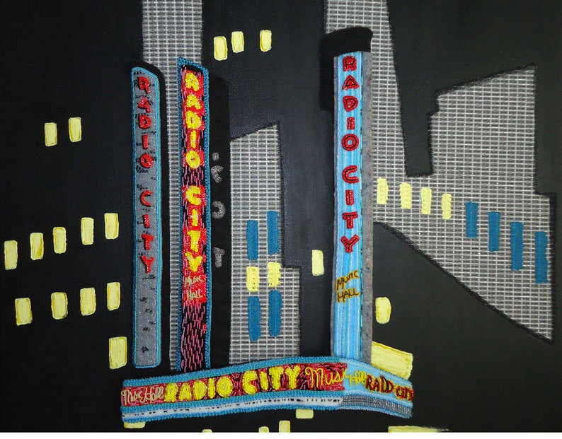 RADIO CITY music hall NYC Beadwork on canvas New York City theatre Rockettes beaded large painting Original Art 30 x 40 e image 2