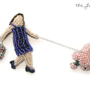 Sale: Beaded French Lady Walking Pink Poodle 2-Part Pearl Pin Brooch Bead Embroidery Jewelry Gift for Her / Ready to Ship a image 2