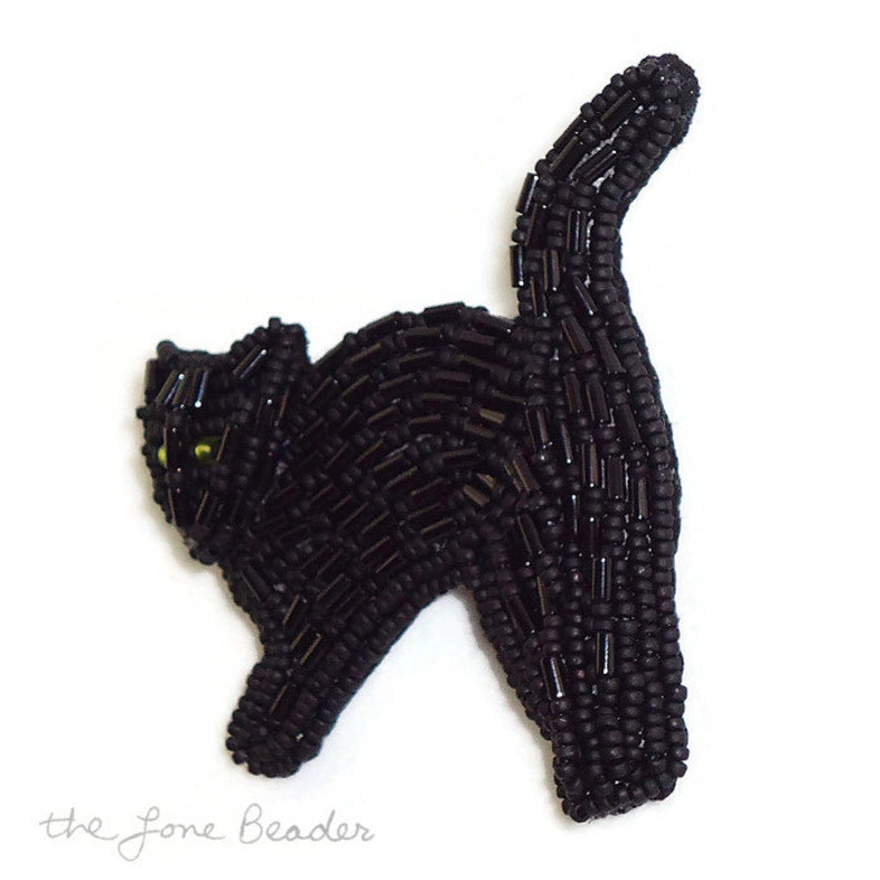 BLACK CAT beaded art pin pendant necklace bead embroidery jewelry brooch Made to Order image 3