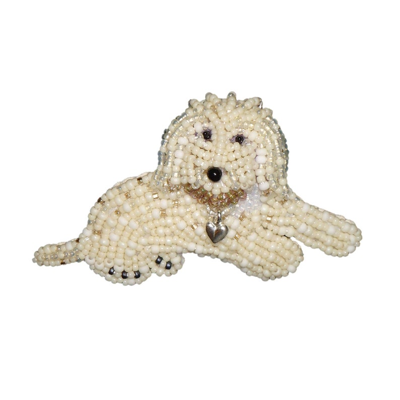 LABRADOODLE LOVE beaded Golden Doodle dog pin pendant art jewelry bead embroidery brooch Made to Order image 8