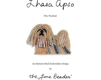 Set of 2 PDF Files: LHASA APSO Dog Pin Beading Pattern + Intro to Bead Embroidery Cat Tutorial