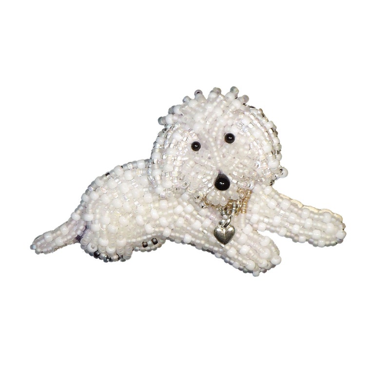 LABRADOODLE LOVE beaded Golden Doodle dog pin pendant art jewelry bead embroidery brooch Made to Order image 1