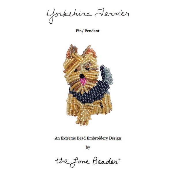 Lot de 2 fichiers PDF : motif perlé YORKIE chien + tutoriel d'introduction à la broderie de perles chat