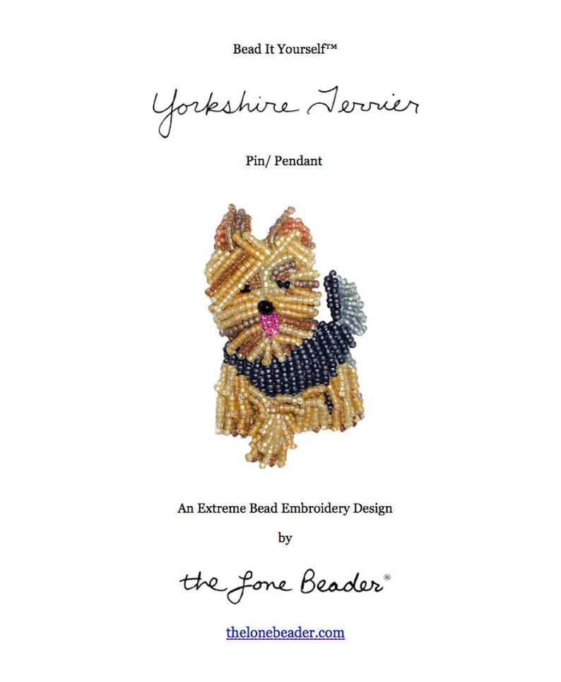 Set of 2 PDF Files: YORKIE Dog Pin Beading Pattern Intro to Bead Embroidery Cat Tutorial image 1