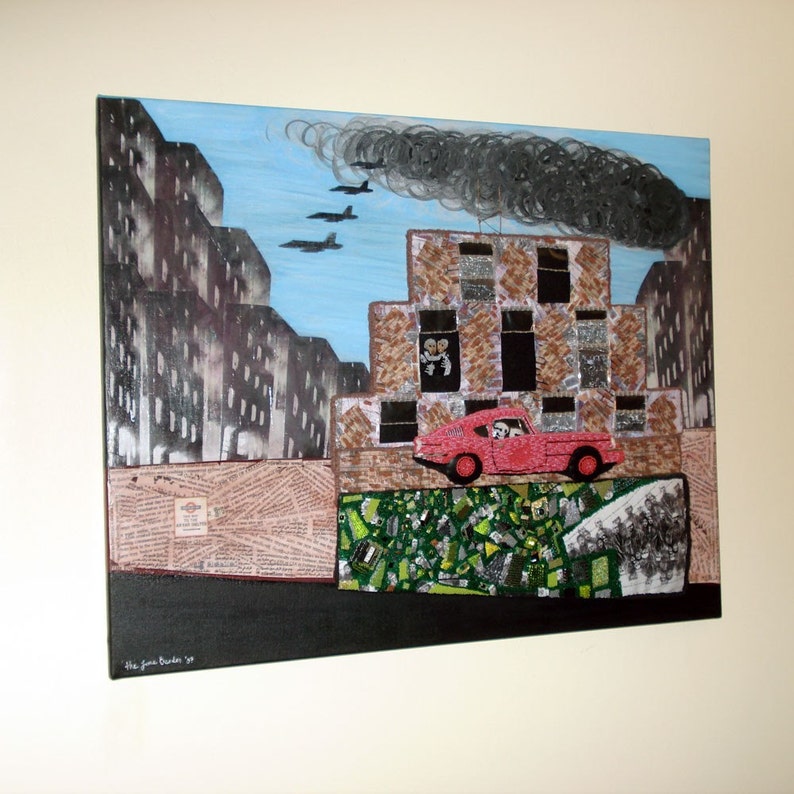 Sale: East London UK Beaded Art Triumph GT6 auto mixed media bead embroidery painting on canvas s image 5