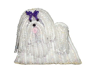 Beaded MALTESE keepsake dog pin pendant art brooch bead embroidery jewelry (Made to Order)