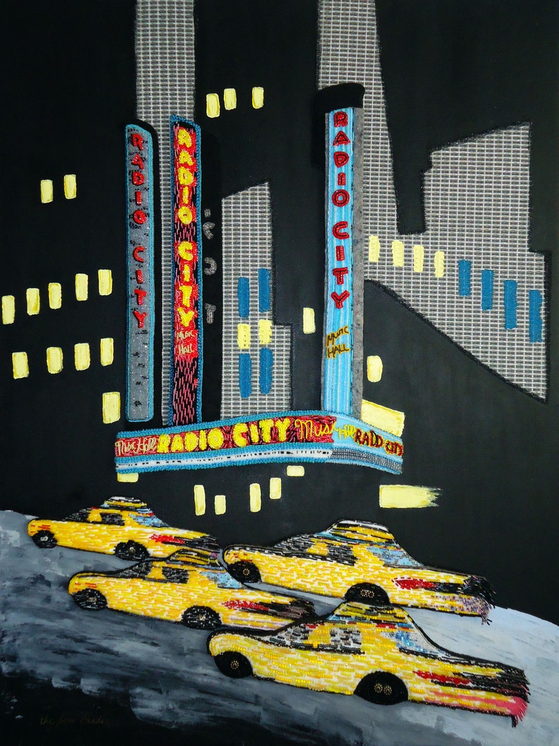 RADIO CITY music hall NYC Beadwork on canvas New York City theatre Rockettes beaded large painting Original Art 30 x 40 e image 1