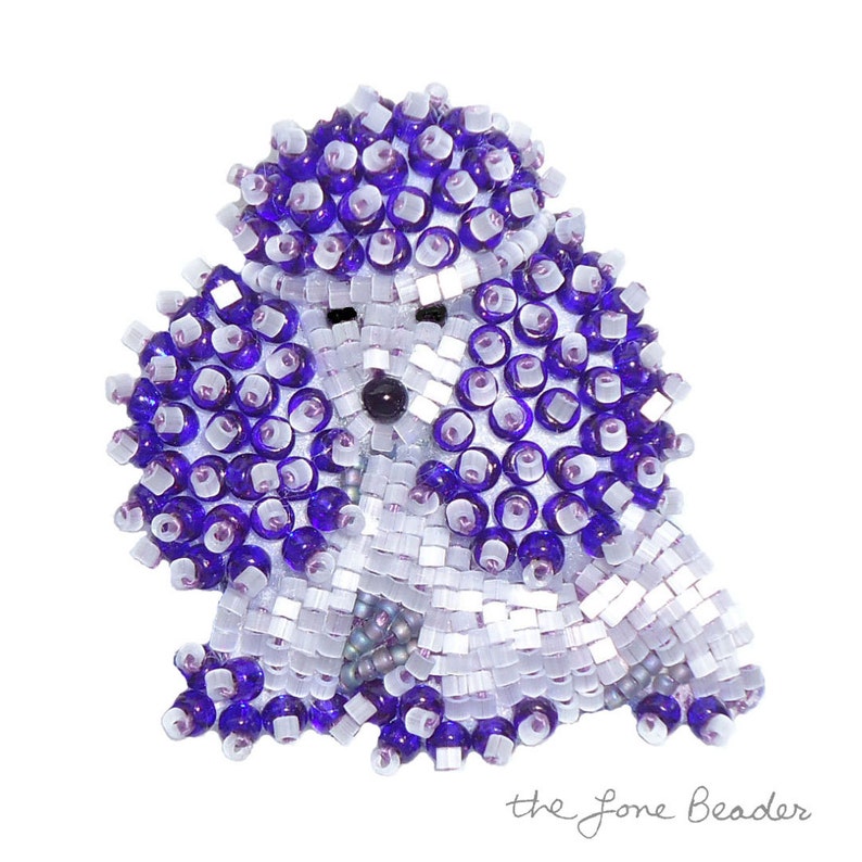 Beading Kit: PURPLE TOY POODLE Dog Pin Bead Embroidery Beaded Animal Pendant 11/0 seed beads For Personal Use Only image 5