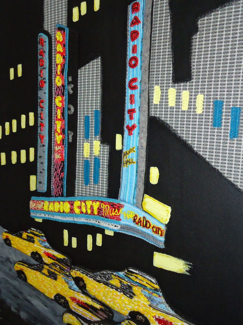 RADIO CITY music hall NYC Beadwork on canvas New York City theatre Rockettes beaded large painting Original Art 30 x 40 e image 8