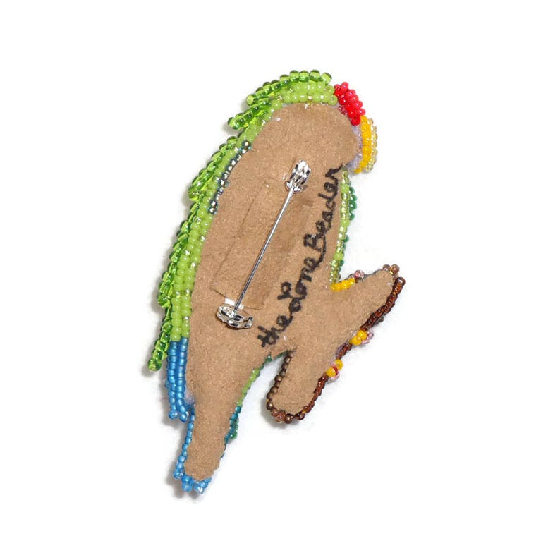 BLUE WINGED AMAZON Parrot Pin Yucatan Mexico Bead Embroidery Beaded Bird Brooch Pajaros Ready to Ship a image 3