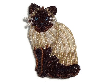 SIAMESE CAT beaded keepsake animal art pin pendant bead embroidery jewelry (Made to Order)