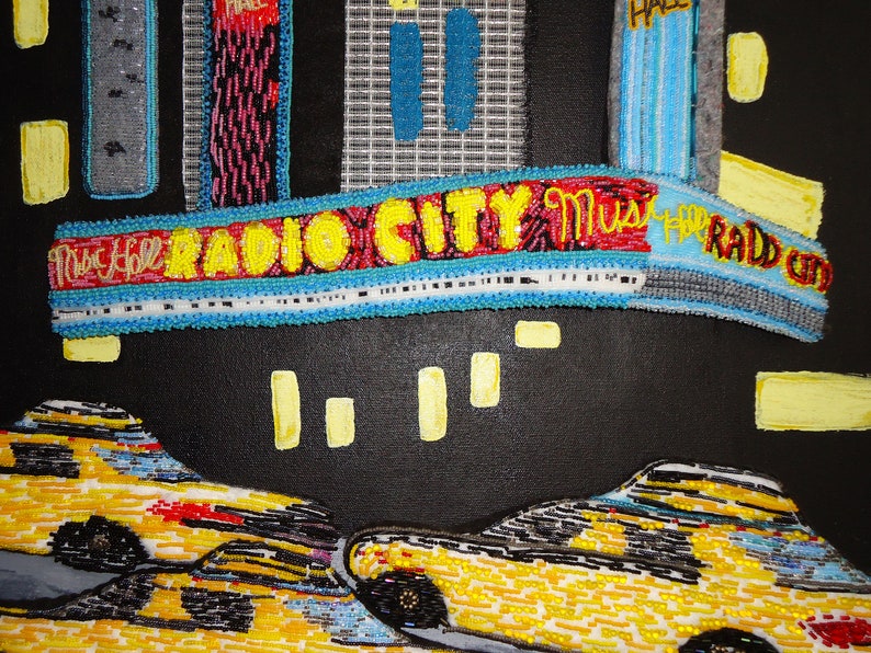 RADIO CITY music hall NYC Beadwork on canvas New York City theatre Rockettes beaded large painting Original Art 30 x 40 e image 7