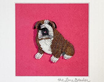 Custom Beaded Dog Portrait: Framed Bead Embroidery Animal Art (8x8 Made to Order)