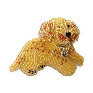 LABRADOODLE LOVE beaded Golden Doodle dog pin pendant art jewelry bead embroidery brooch Made to Order image 5